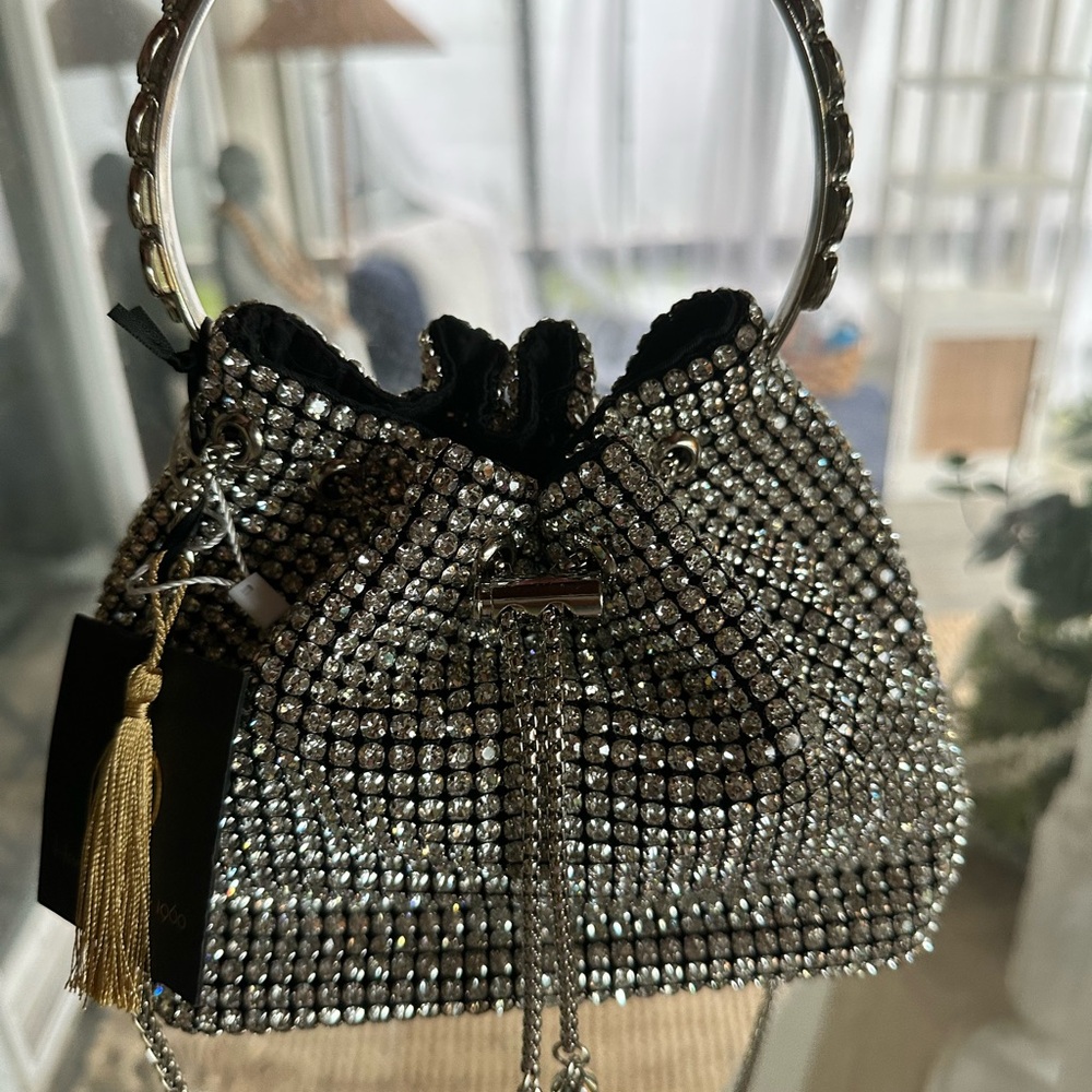 House of Harlow 1960 Silver Crystal Clutch/crossbody with Tassel Detail NWT